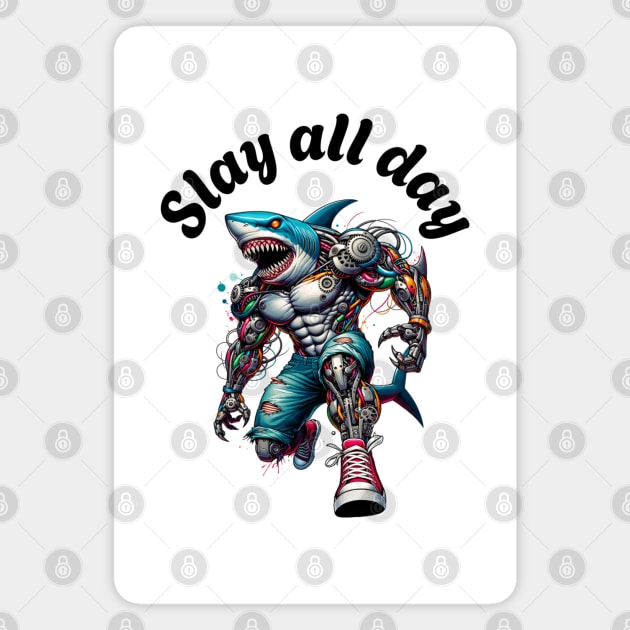 Cyber Shark: Slay All Day Magnet by Steve